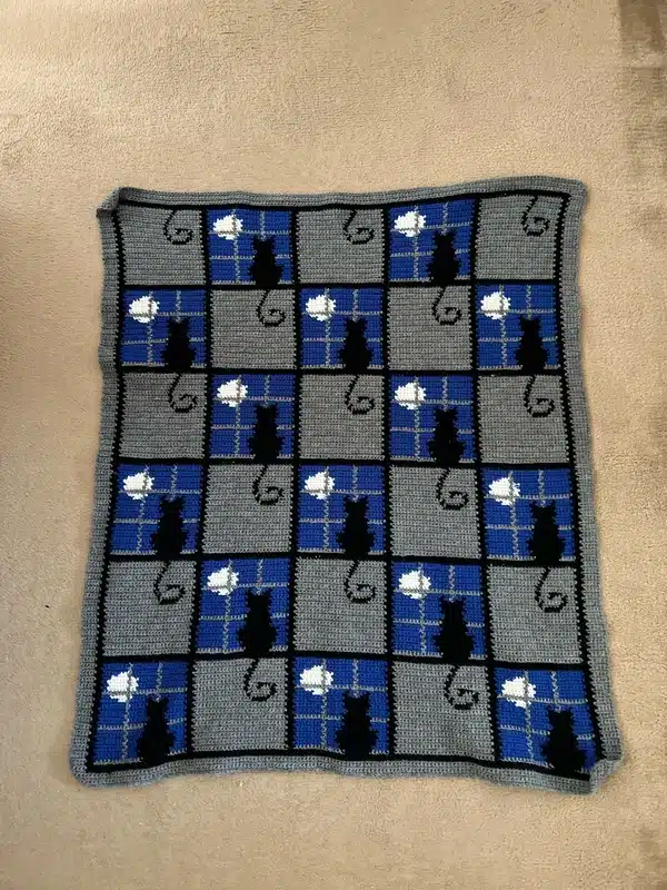 Hand crocheted cat blanket – size 31” x 38” - main product image