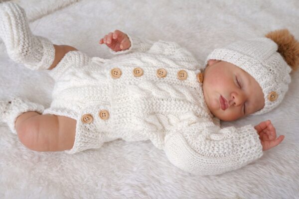 Hand-Knitted 4-Piece Baby Set~White~0-3 months - product image 3