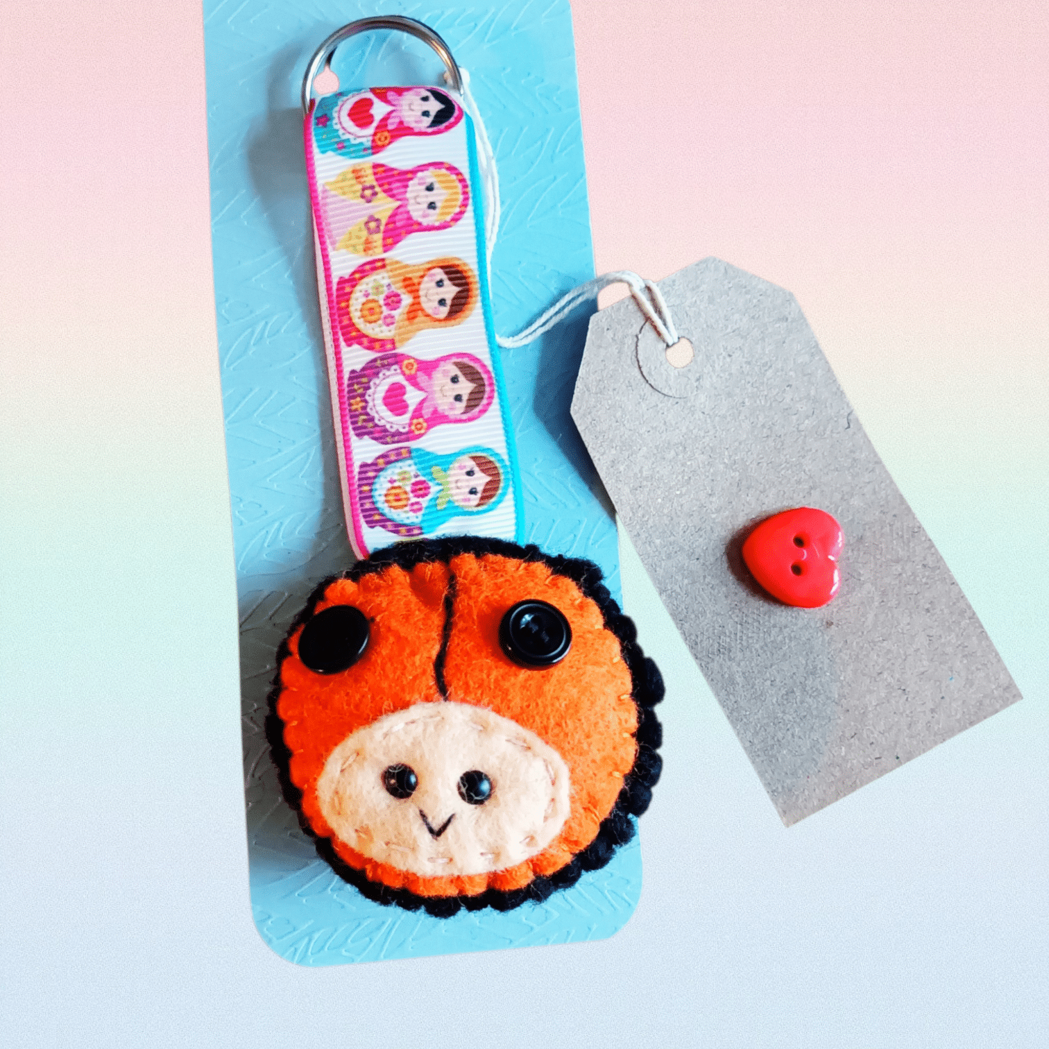 Hand sewn felt Ladybird keyring/bag charm 🐞 (orange dolls) - main product image