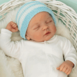 Hand-Knitted Garter Ridge Baby Beanie~Turquoise and White~3-6 months