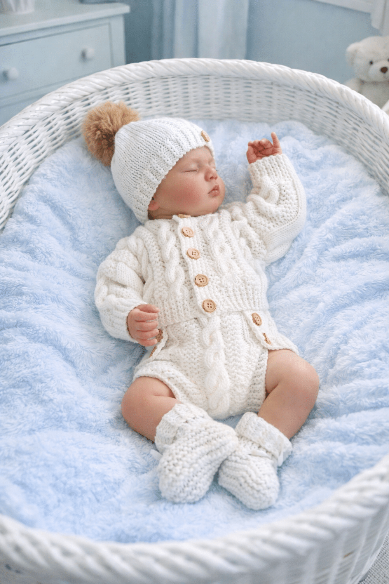 Hand-Knitted 4-Piece Baby Set~White~0-3 months - main product image