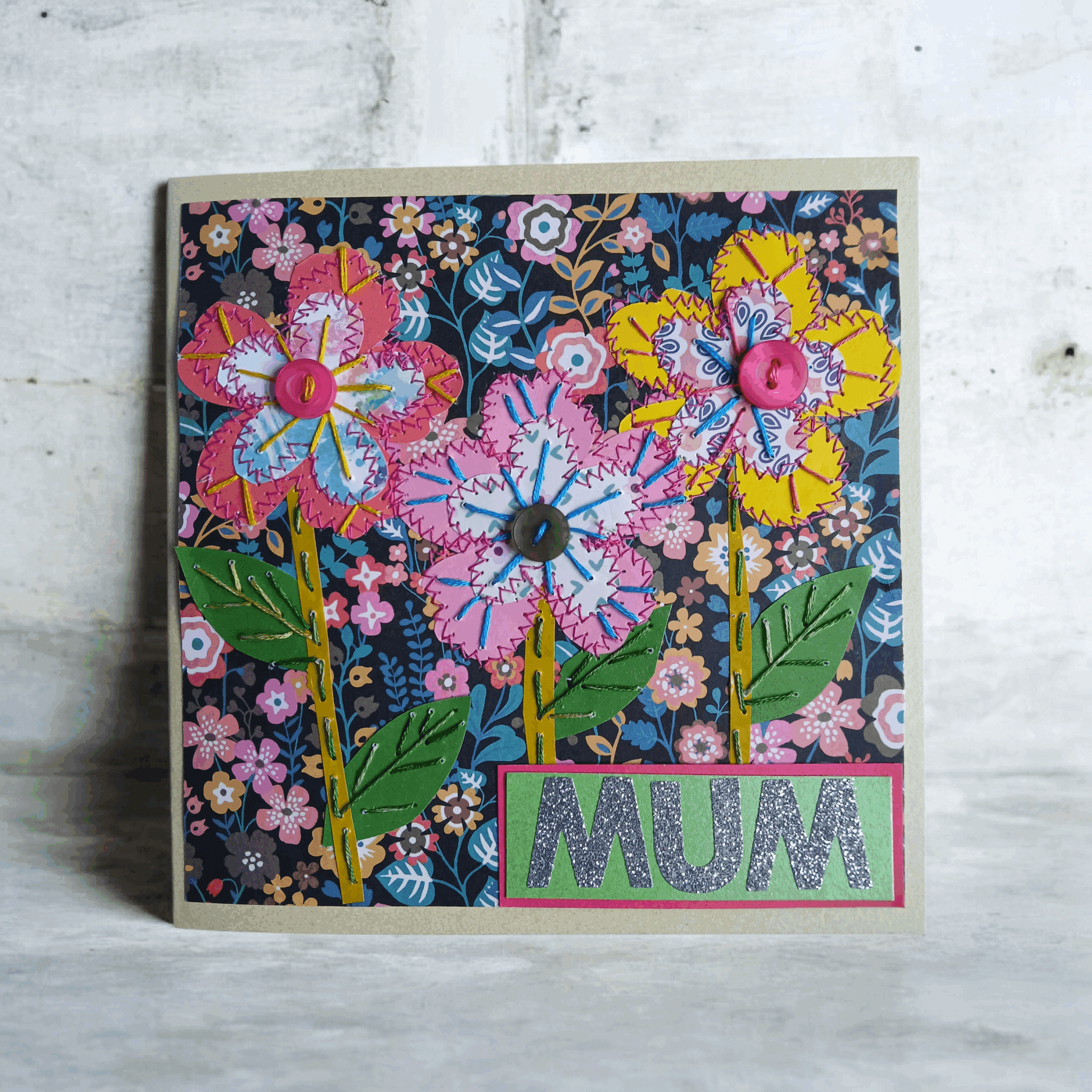 Mother’s Day/ Mum card. Stitched and collaged. All proceeds to The Stroke Association - main product image