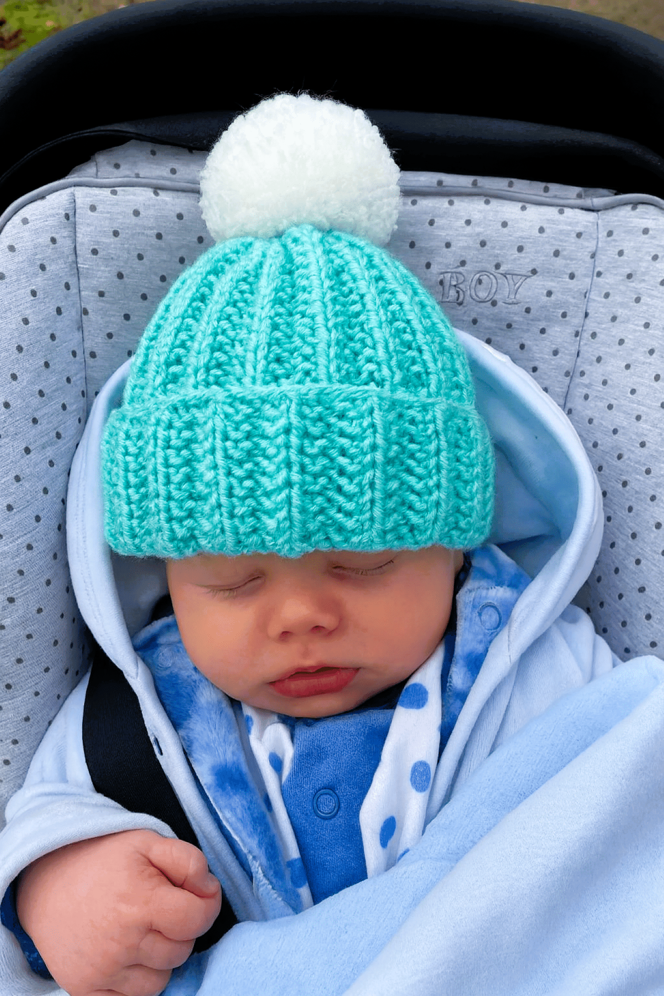 Hand-Knitted Moss Rib Baby Hat~Turquoise~0-3 months - main product image