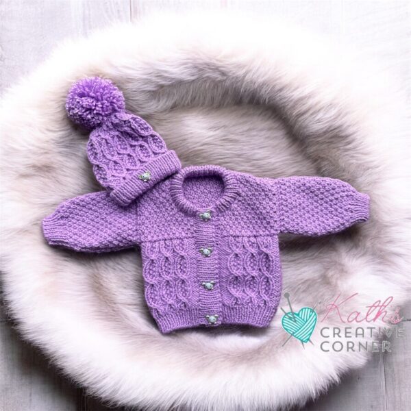 Hand knitted Aran cardigan and Hat in colour Tea Rose - main product image