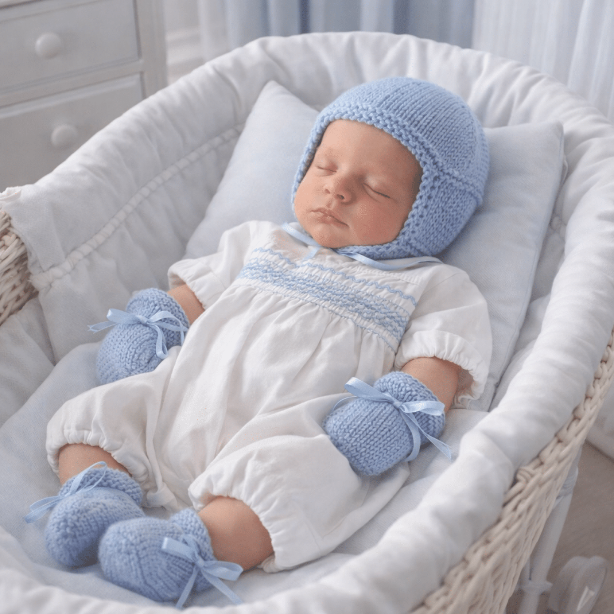 Hand-Knitted Baby Boy’s Accessory Set~Blue~0-3 months - main product image