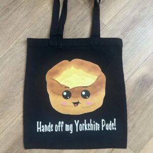 Yorkshire Pudding Black Tote Bag, Funny British Gift: placeholder image (loading)