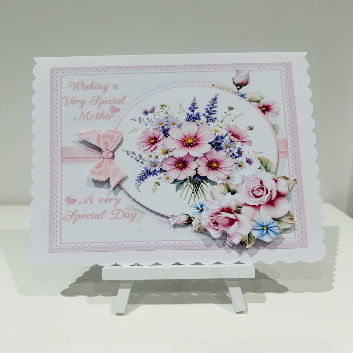 Handmade Happy Mothers Day or Birthday 8×8, 3D Decoupage Greeting Card / Floral - main product image