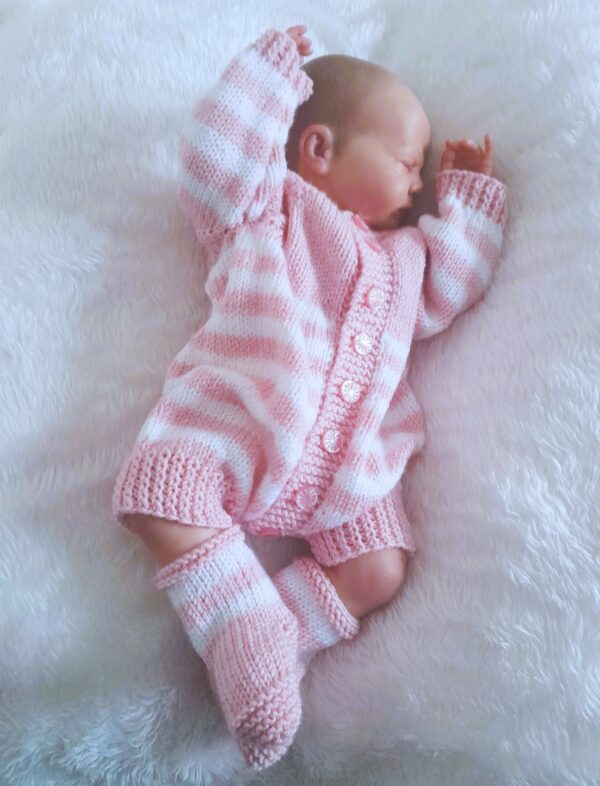 Hand-Knitted Romper and Socks~Pink and White~0-3 months - product image 4