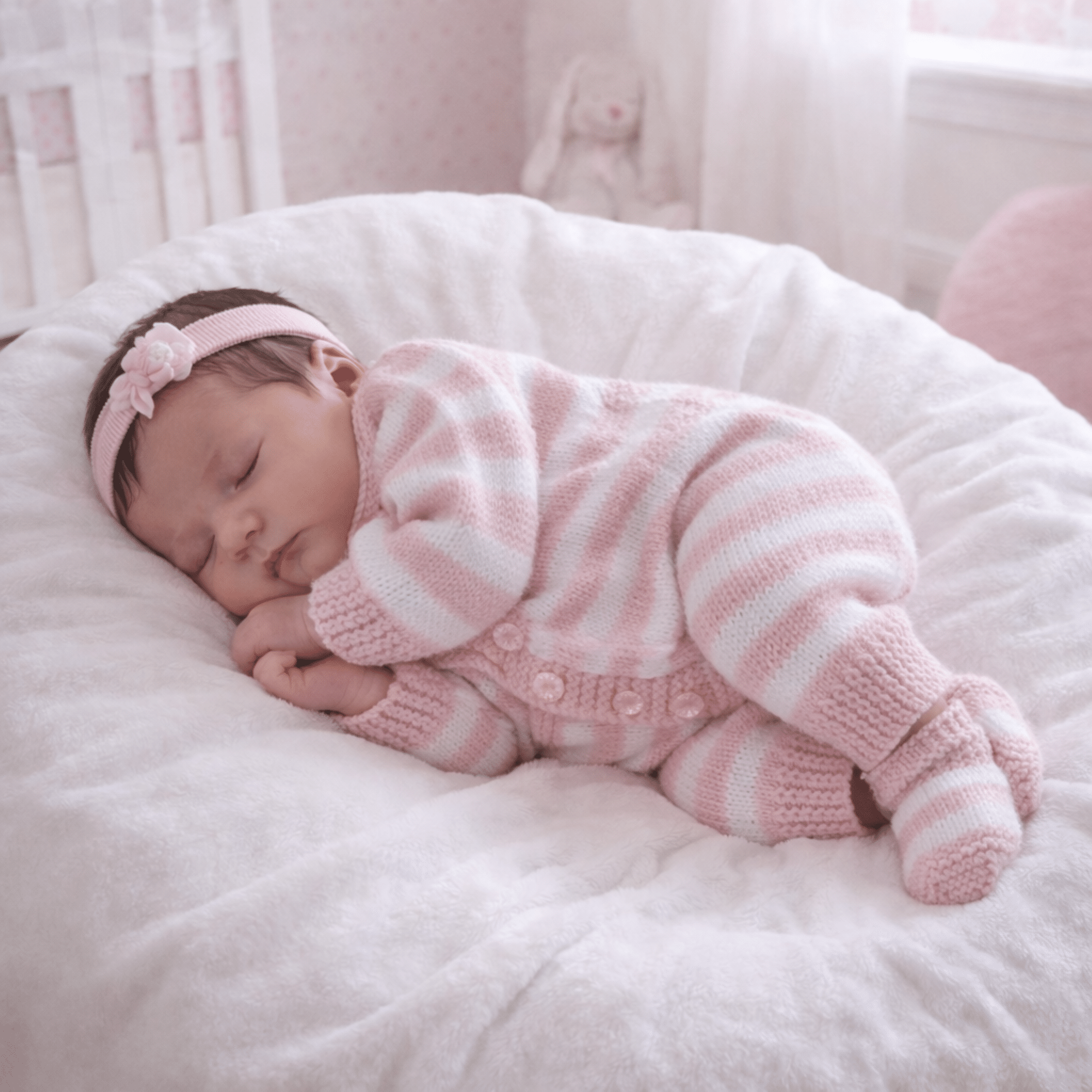 Hand-Knitted Romper and Socks~Pink and White~0-3 months - main product image