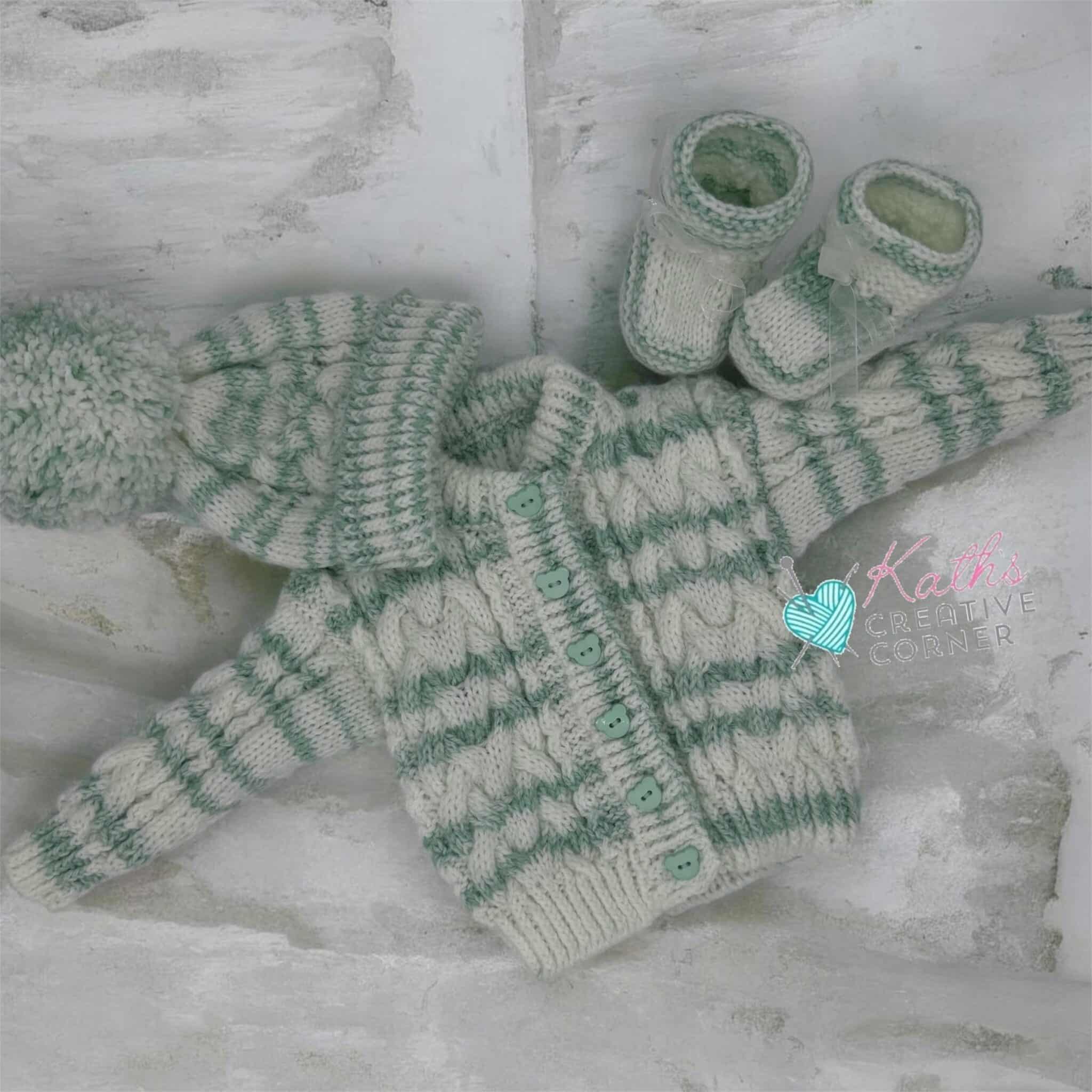 Hand knitted Unisex Baby cardigan, Hat and Booties - main product image