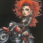 Black Tote Bag with Red Haired Biker Chick, shopper,