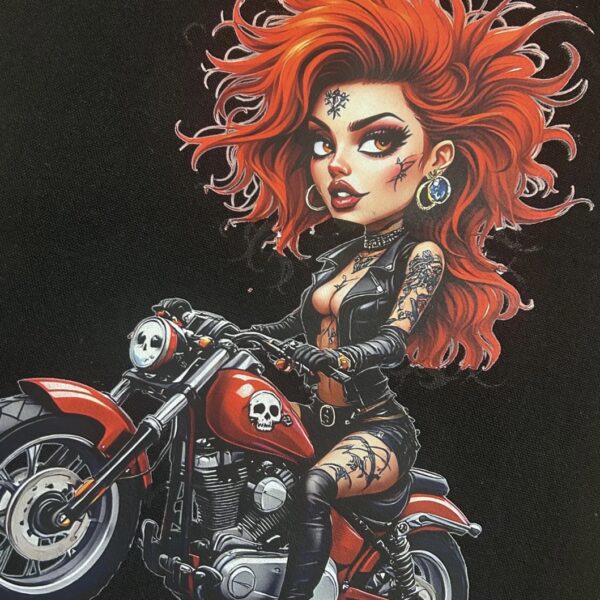 Black Tote Bag with Red Haired Biker Chick, shopper, - product image 3