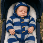 Hand-Knitted Hooded Romper~Blue and Grey~0-3 months (19-22in Reborn)