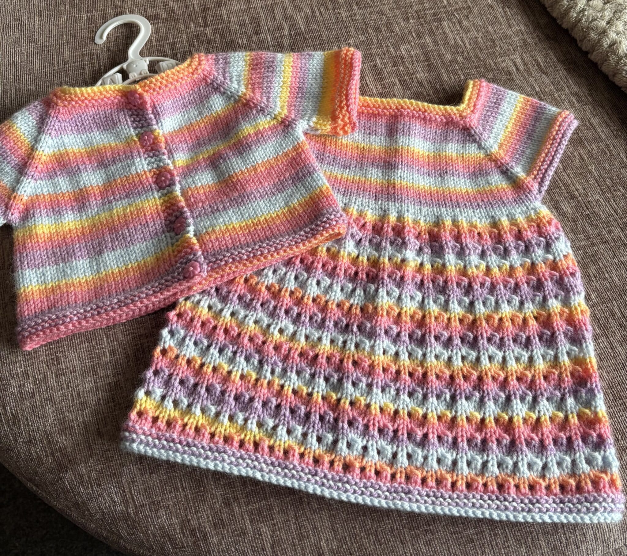 Hand Knitted Baby Dress and matching Cardigan 0-3 months - main product image