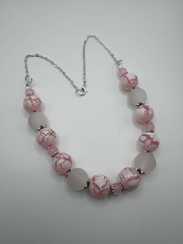 Pink & White Crackle Necklace