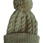 Hand-Knitted Cable Hat with Pom Pom~Pebble~6-12 months