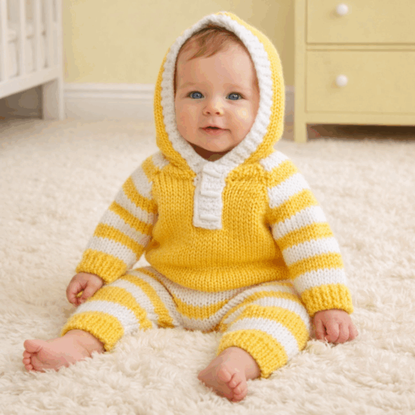 Hand-Knitted Hooded Track Suit~0-3 months - main product image