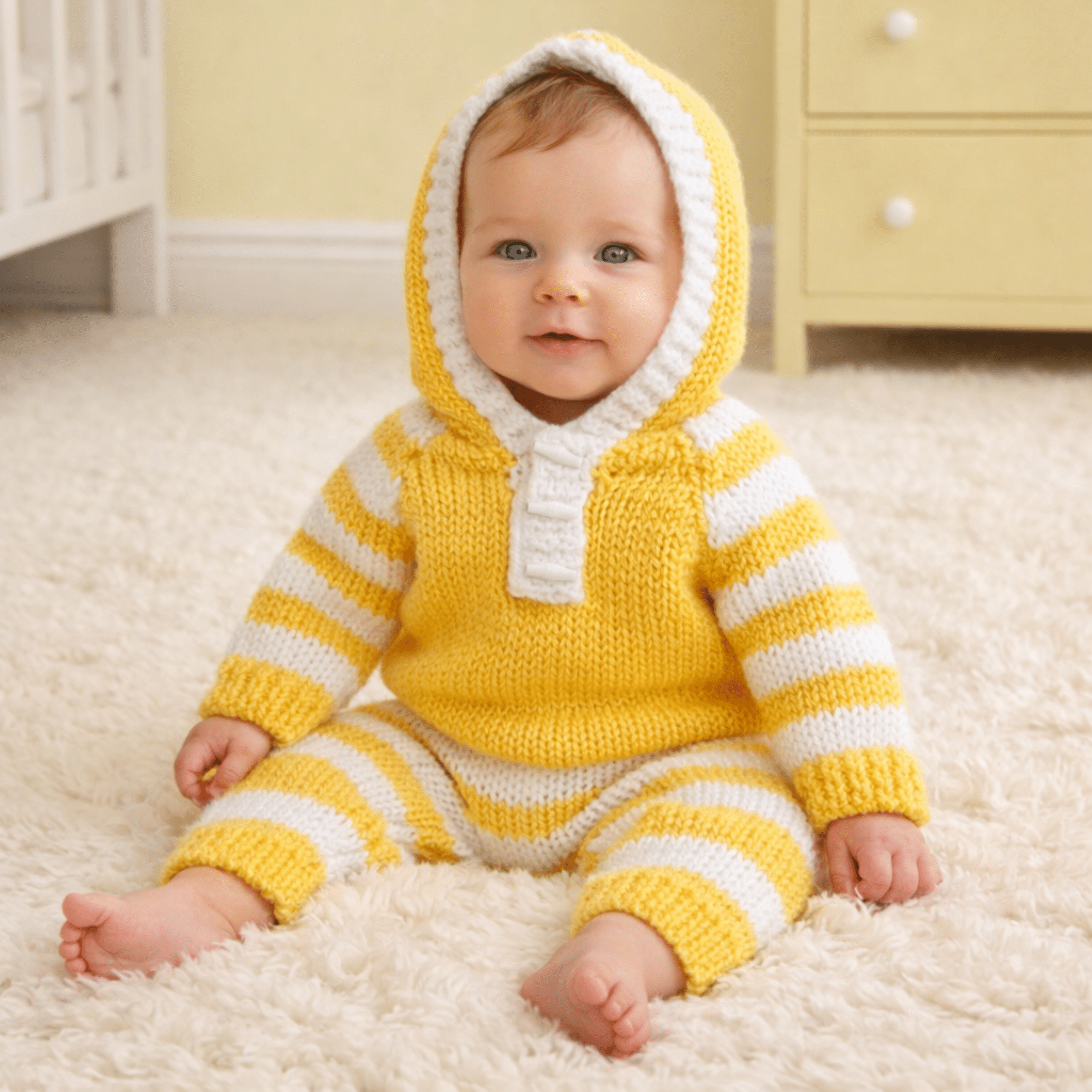 Hand-Knitted Hooded Track Suit~0-3 months - main product image