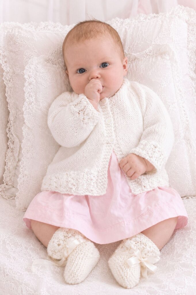 Dottie Knitting Pattern~Cardigan and Bootees~DK~0-3 months