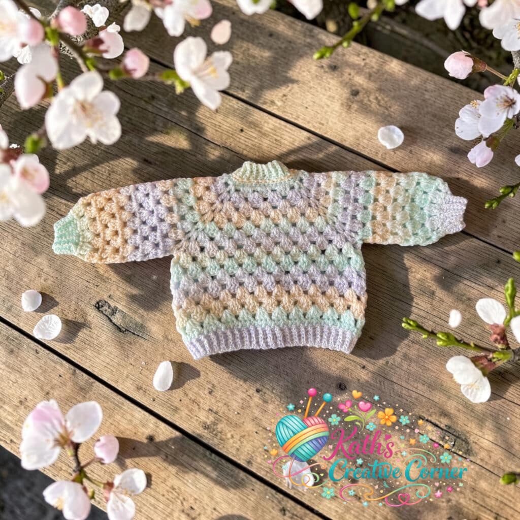 Granny stitch crocheted baby cardigan