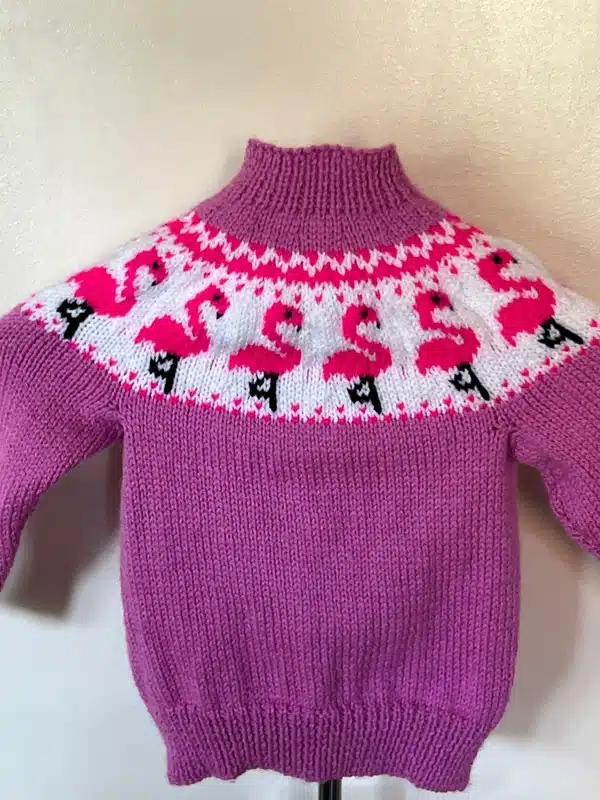 Hand Knitted Flamingo Cardigan – Chest 20″ (9-12 months approx)