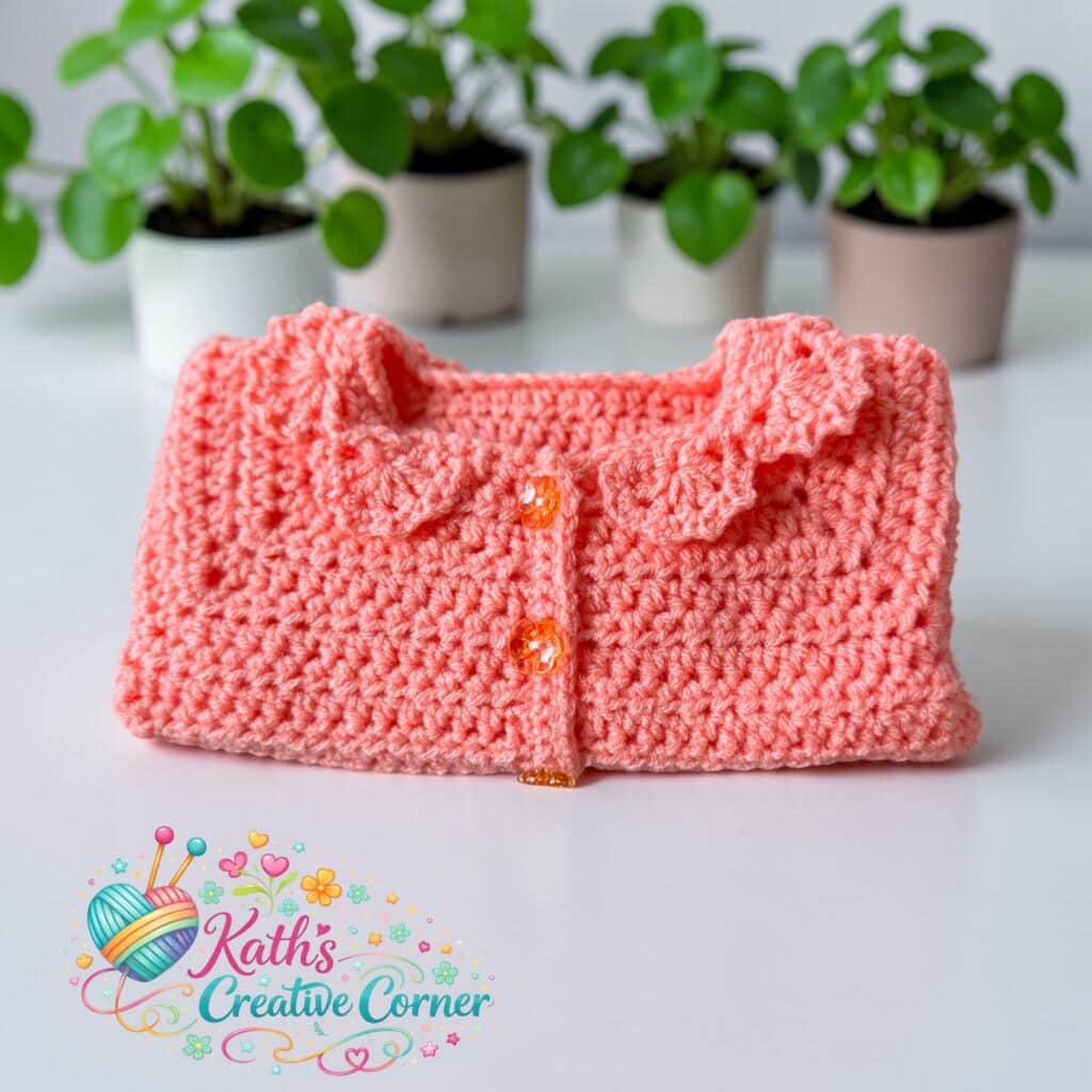 Hand Crocheted Baby girls cardigan with lacey collar