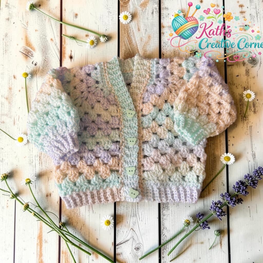 Granny stitch crocheted baby cardigan