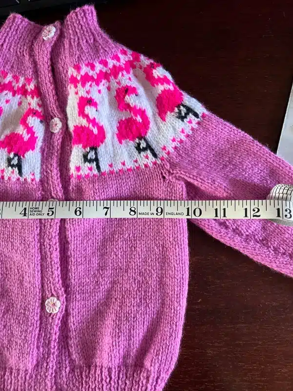 Hand Knitted Flamingo Cardigan – Chest 20″ (9-12 months approx)