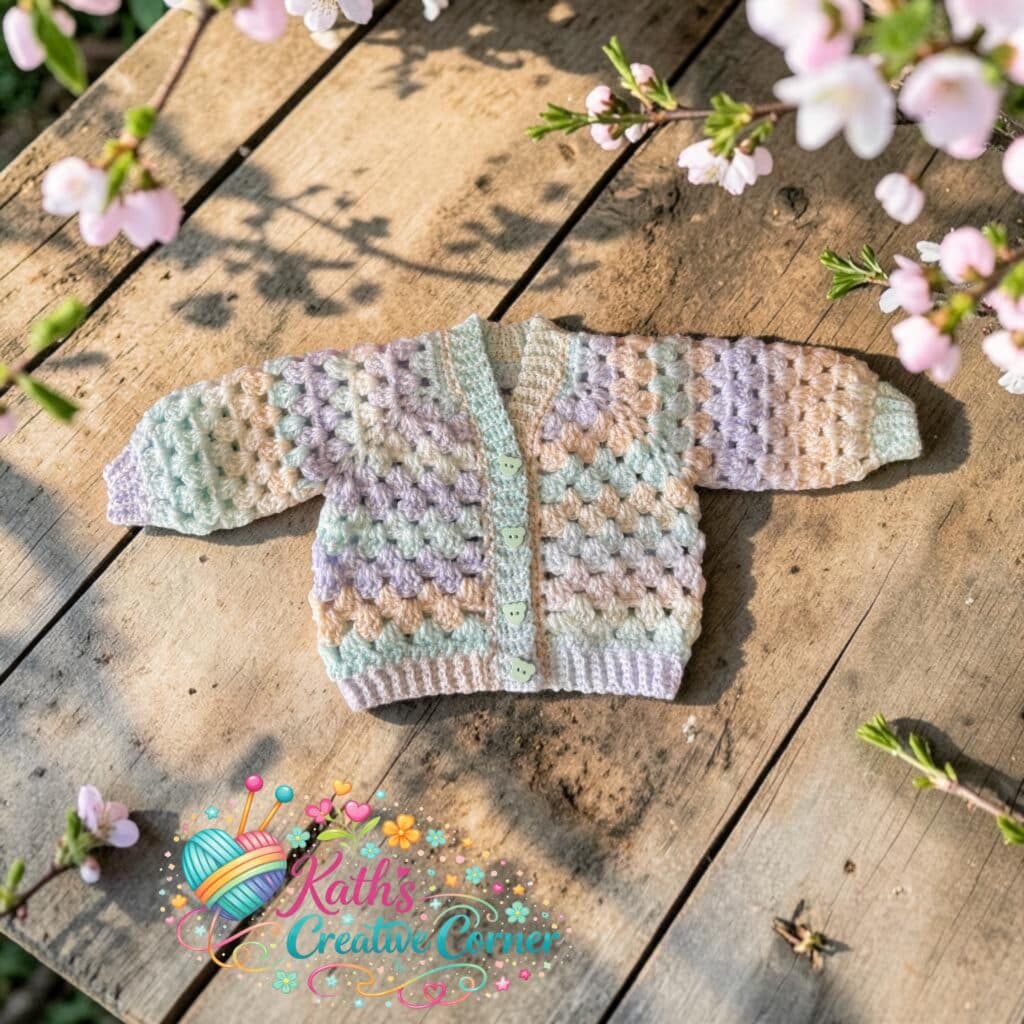 Granny stitch crocheted baby cardigan