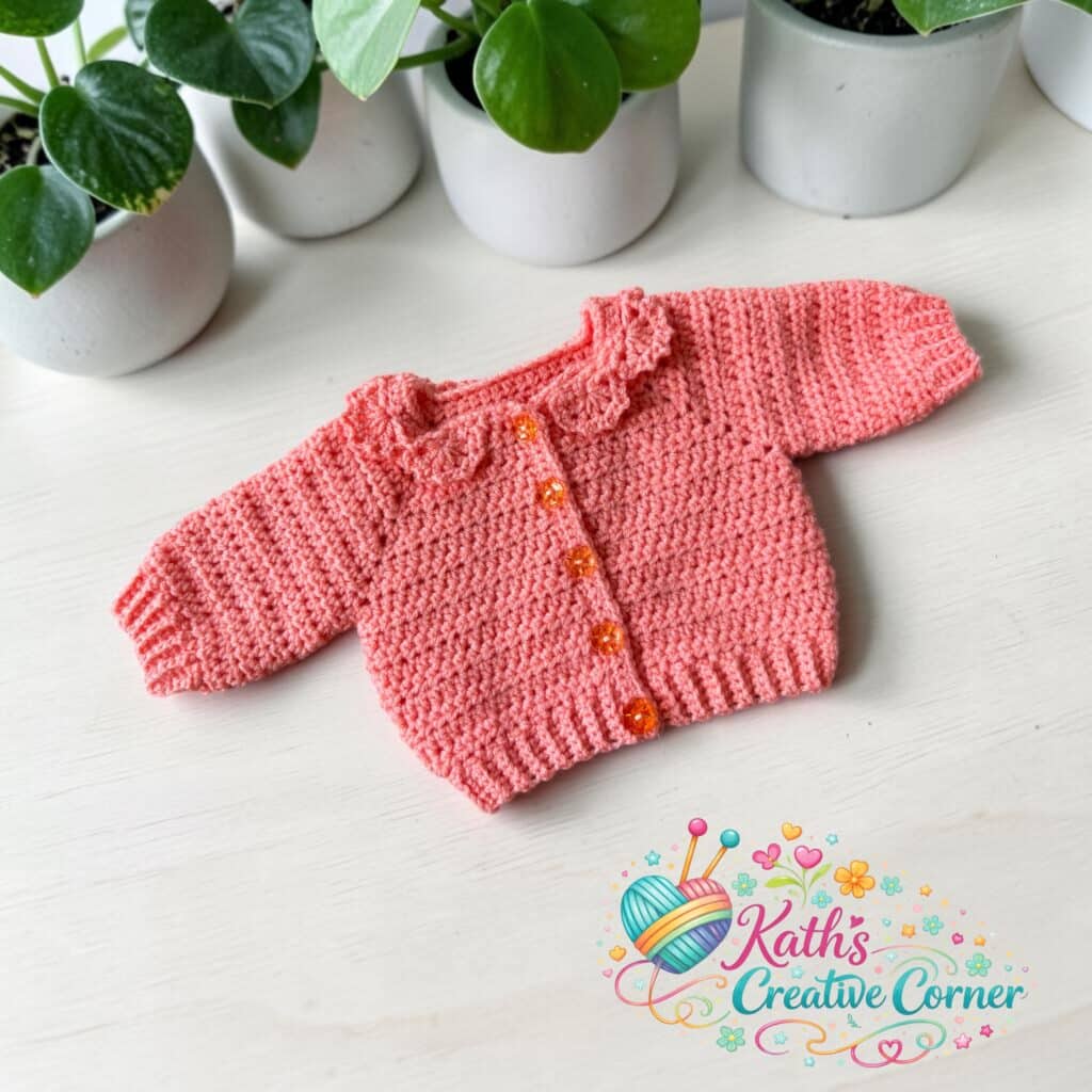 Hand Crocheted Baby girls cardigan with lacey collar