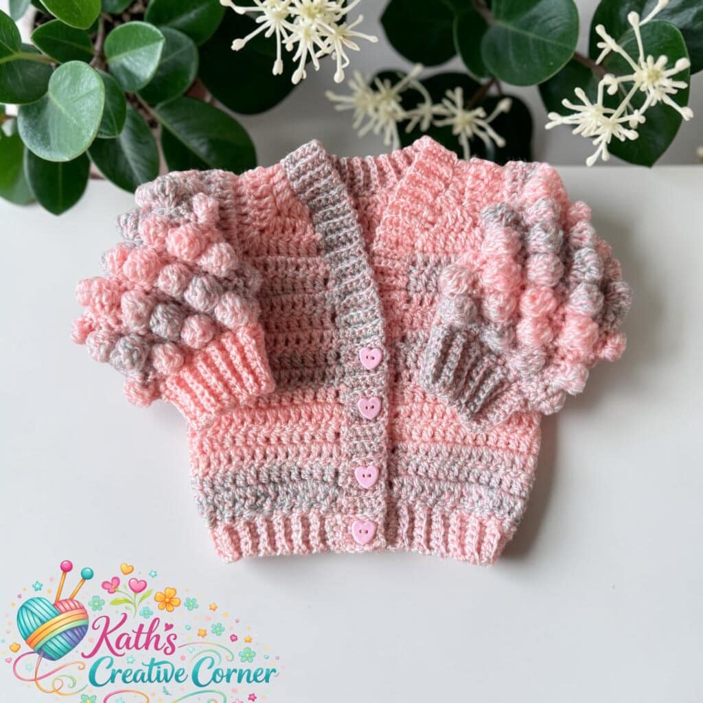Crocheted Baby girls Bobbles sleeved cardigan