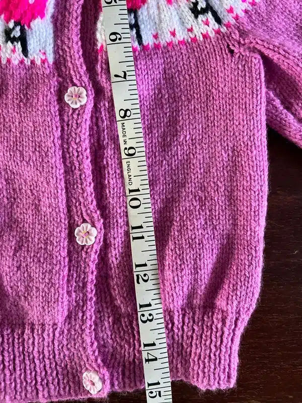 Hand Knitted Flamingo Cardigan – Chest 20″ (9-12 months approx)