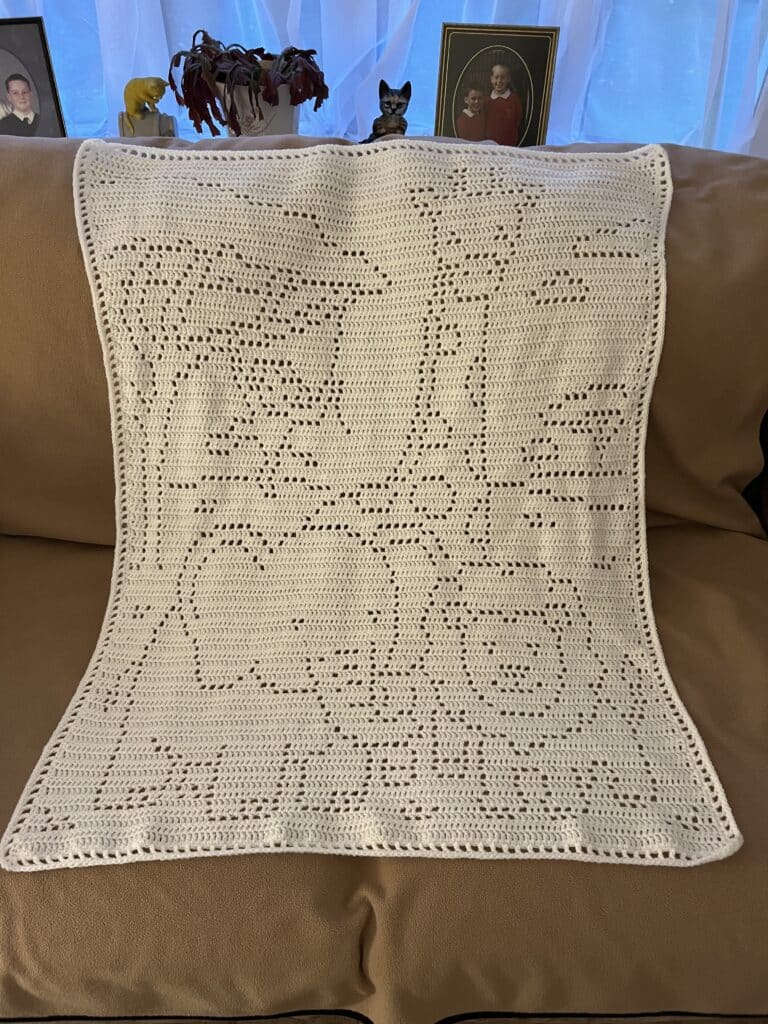 Hand Crocheted Filet Jungle Baby Blanket – Size 28″ x 36″