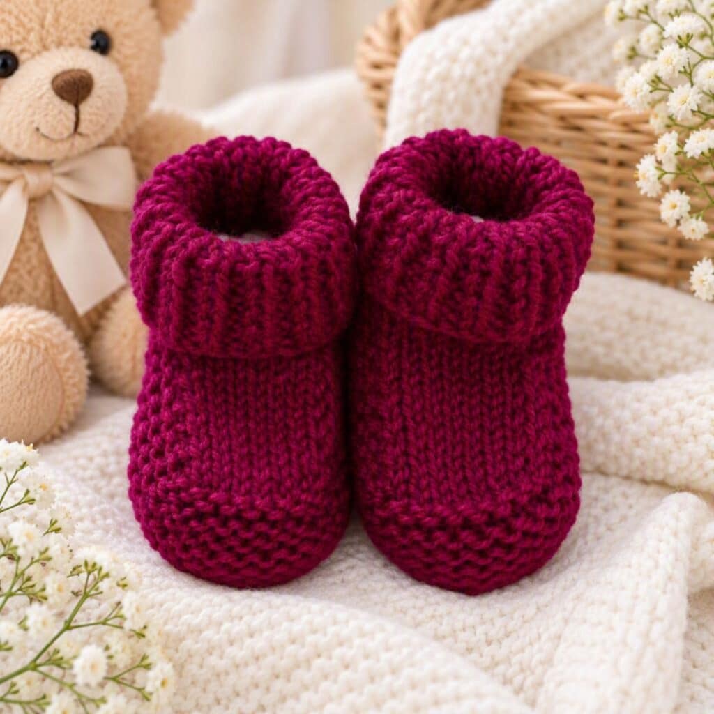 Hand-Knitted Baby Bootees~Violet~0-3 months