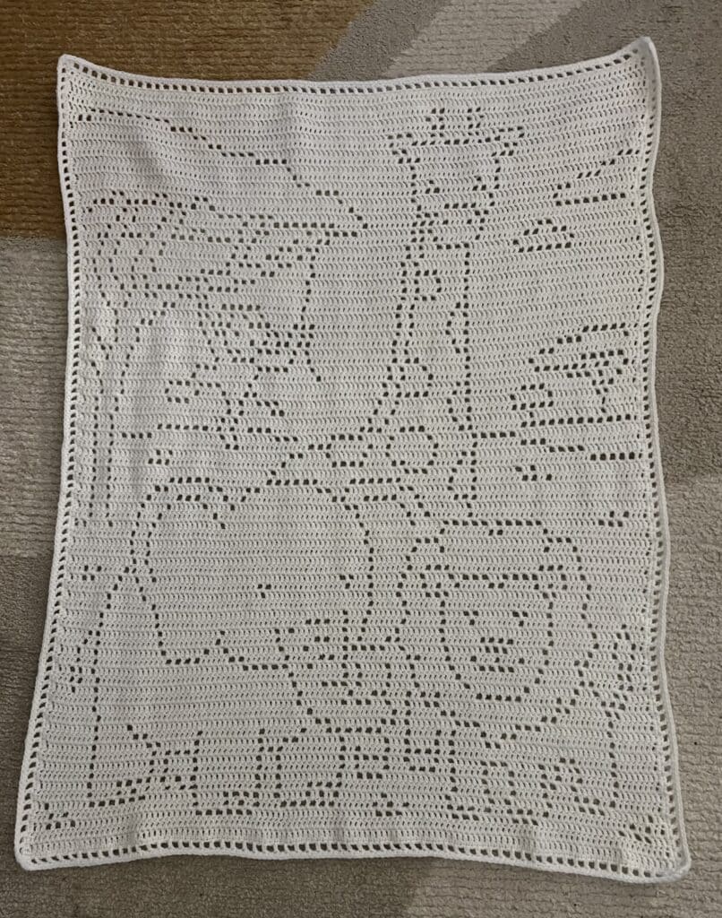 Hand Crocheted Filet Jungle Baby Blanket – Size 28″ x 36″
