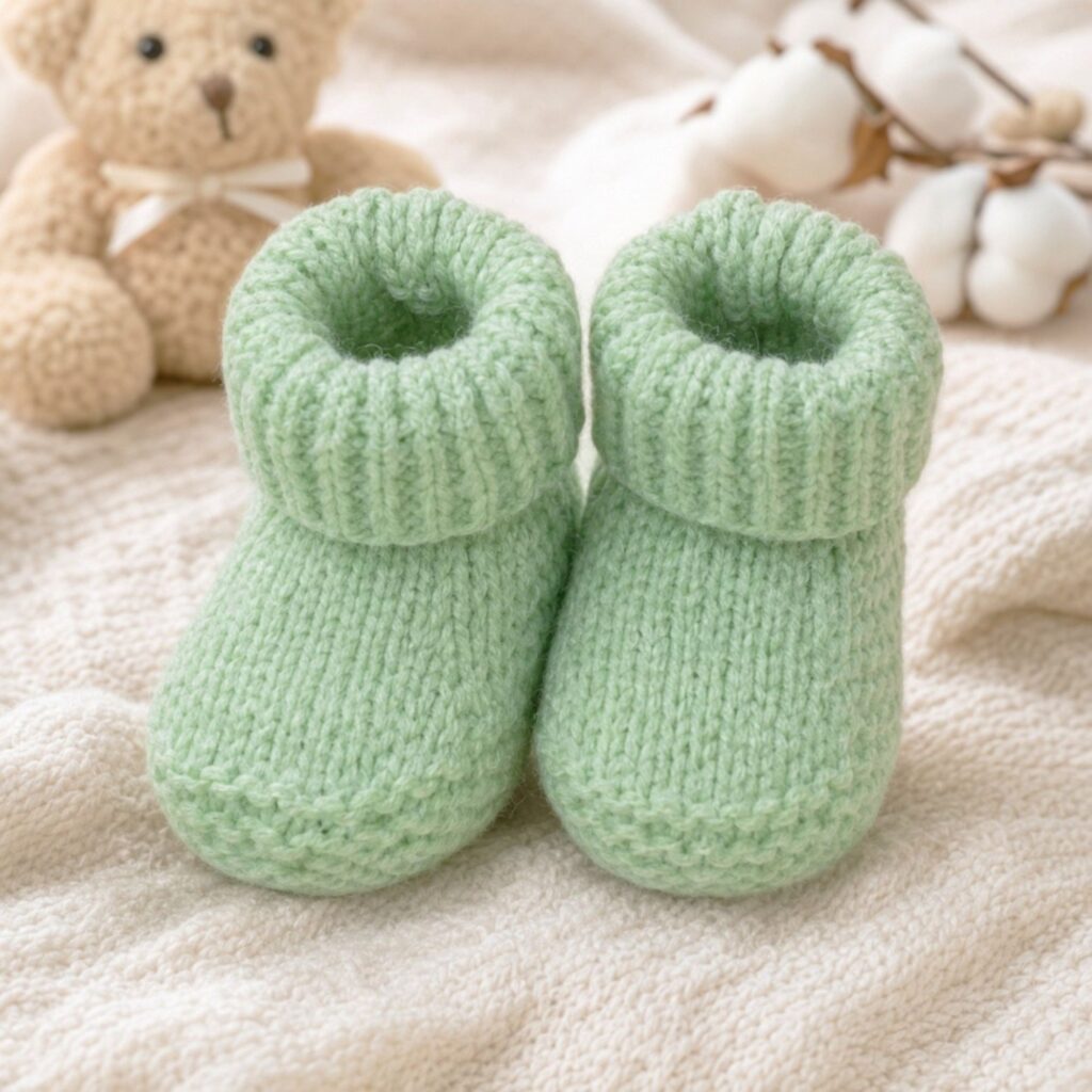Hand-Knitted Baby Bootees~Mint Green~0-3 months