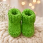 Hand-Knitted Baby Bootees~Lime Green~0-3 months