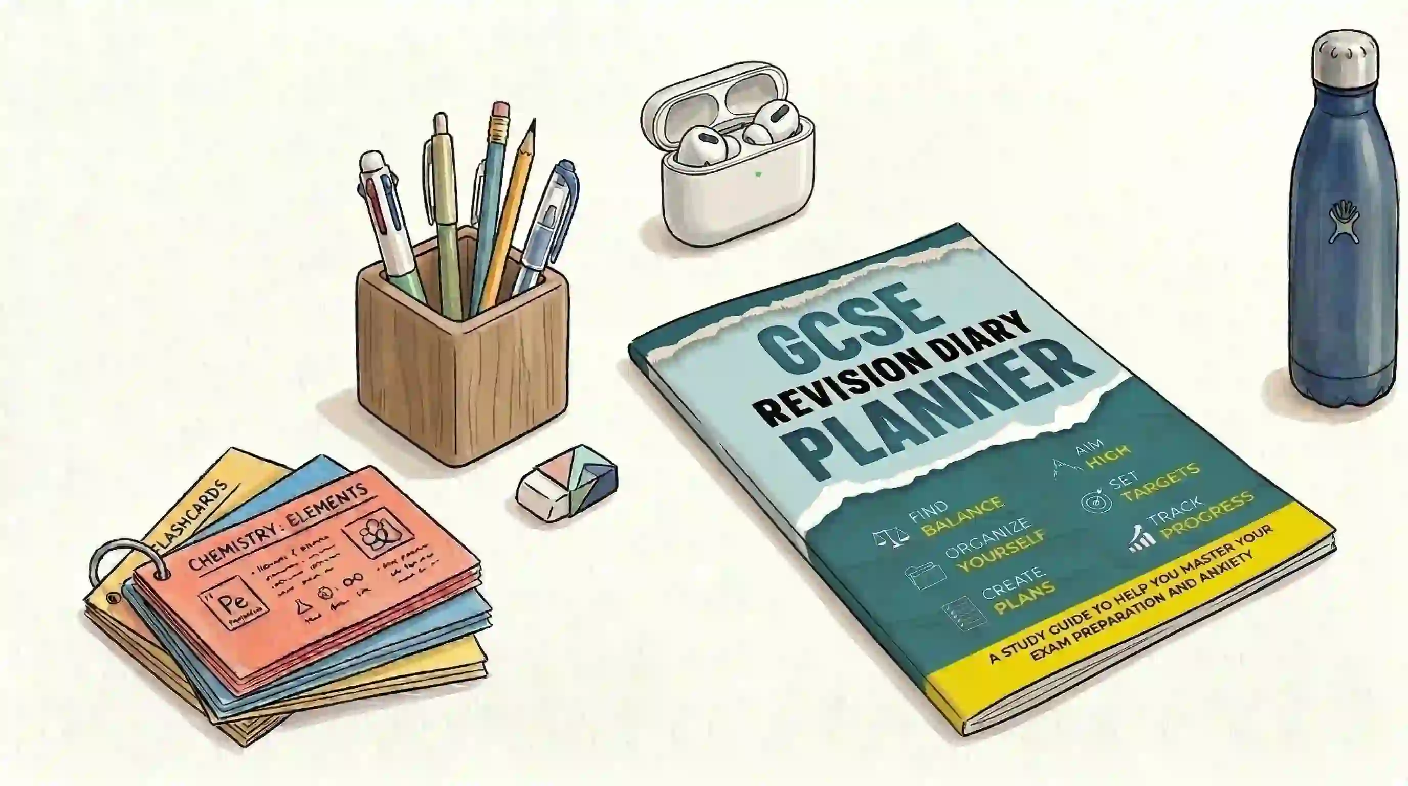 GCSE Revision Diary Planner book on an organised desk