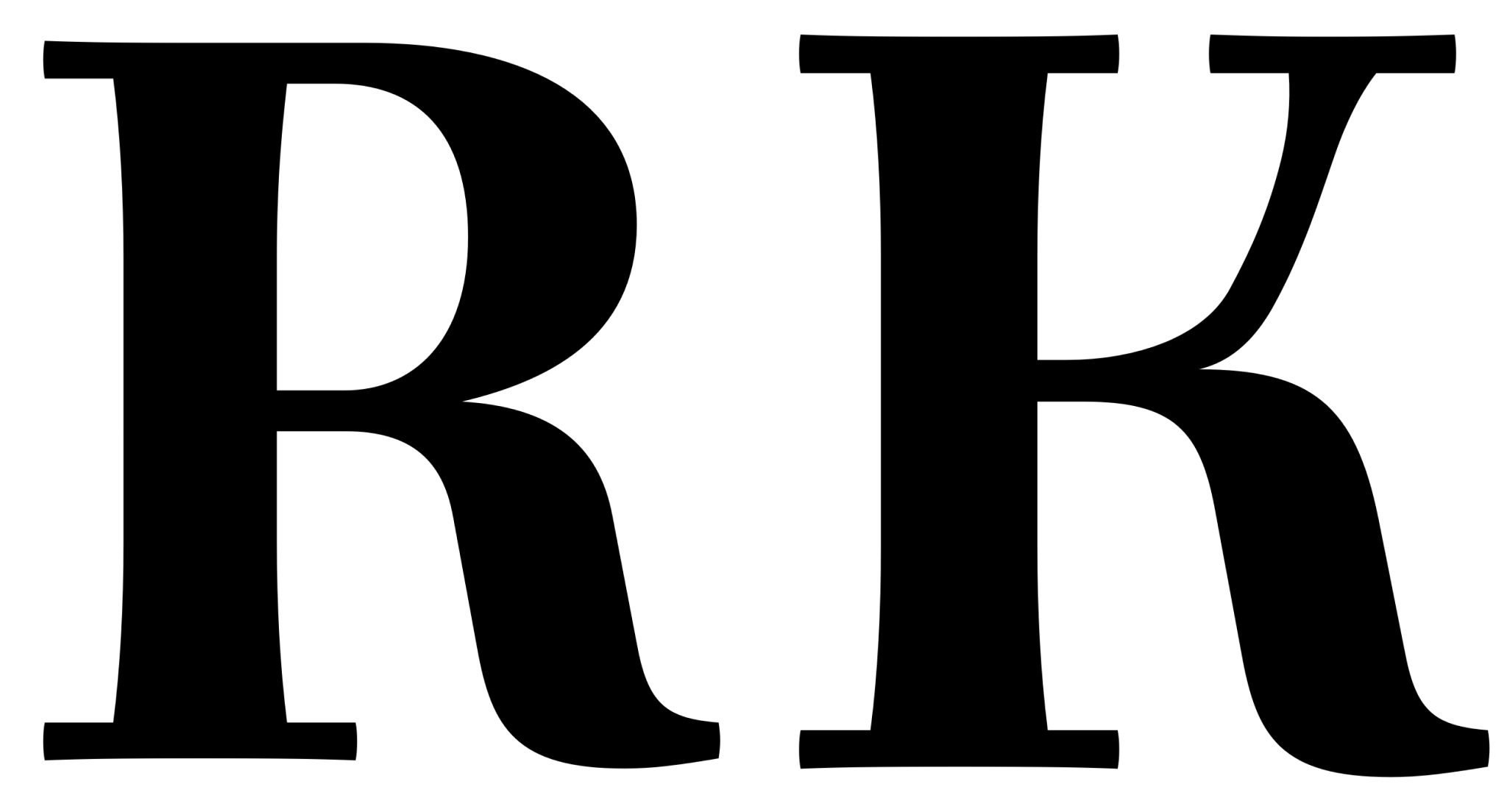 Szeryfowe wielkie litery „R” i „K” z zaokrąglonymi elementami