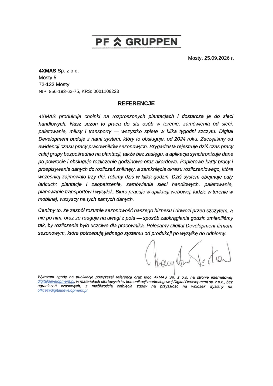 Referencja od 4XMAS Sp. z o.o.