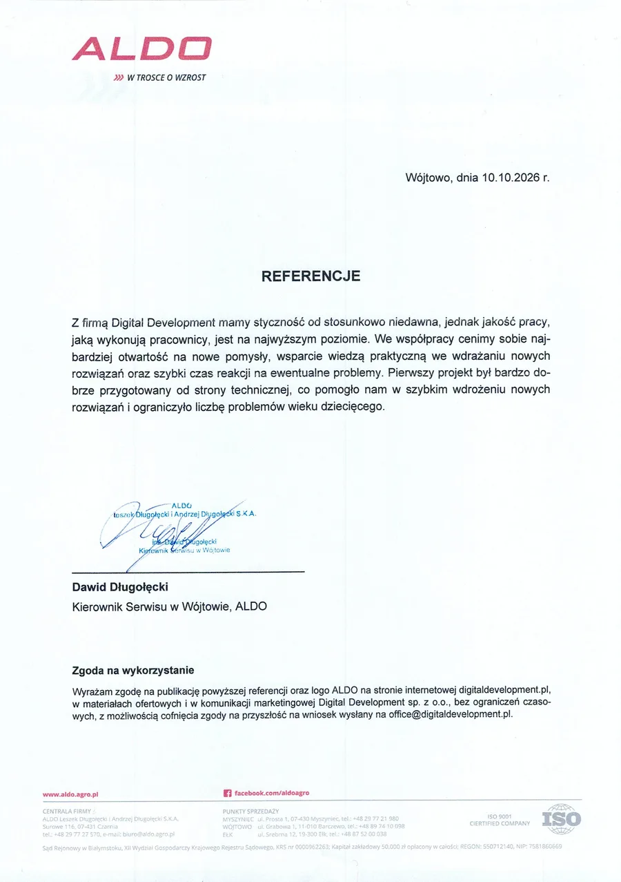 Referencja od ALDO S.K.A.