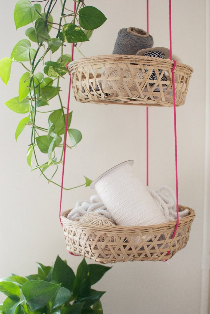 DIY Hanging Tiered Woven Basket Storage Organizer