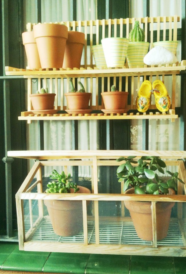 IKEA Wooden Dish Drainer Repurposed as a Plant Stand