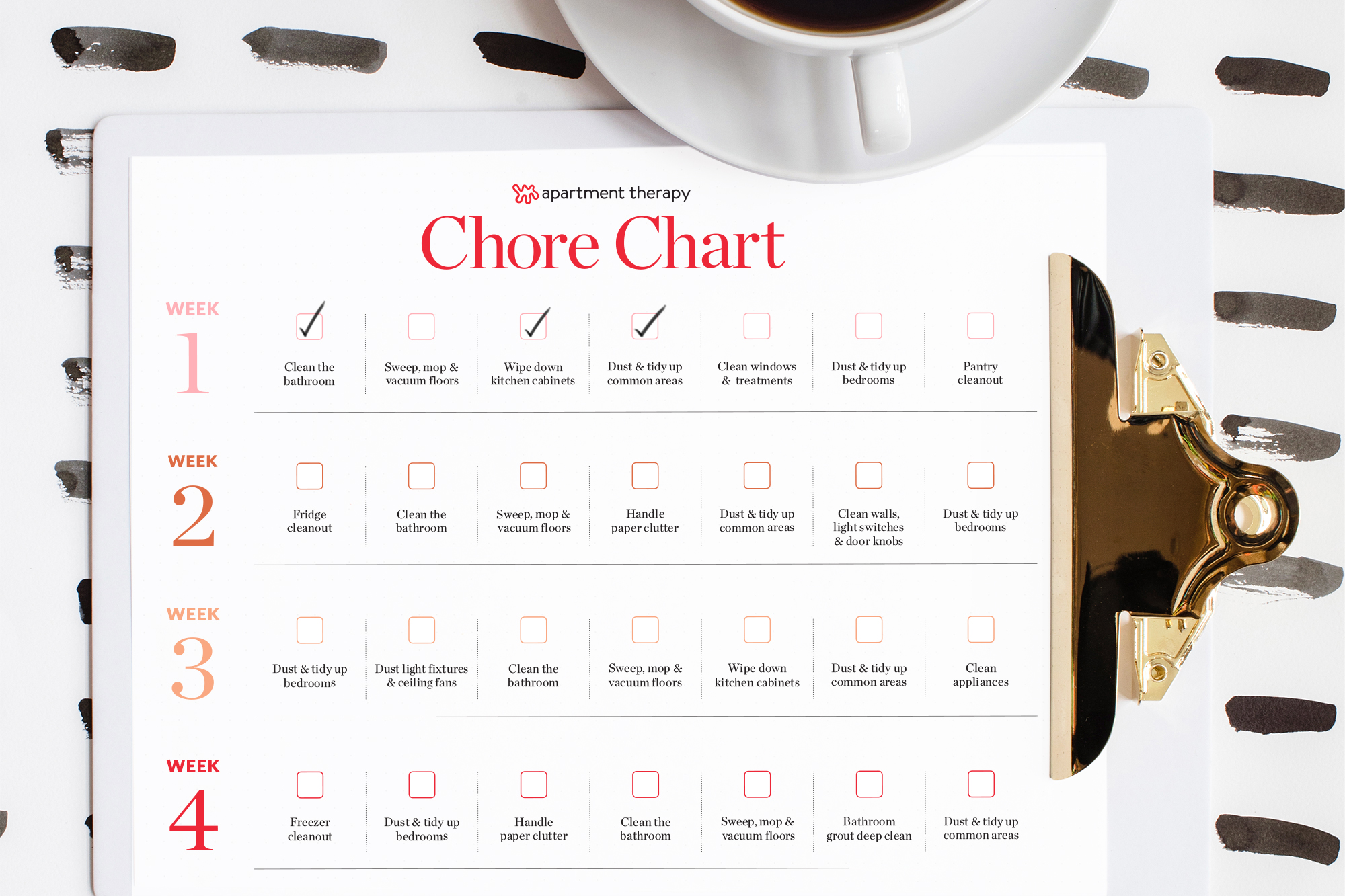 Adult Chore Chart, Cleaning Schedule