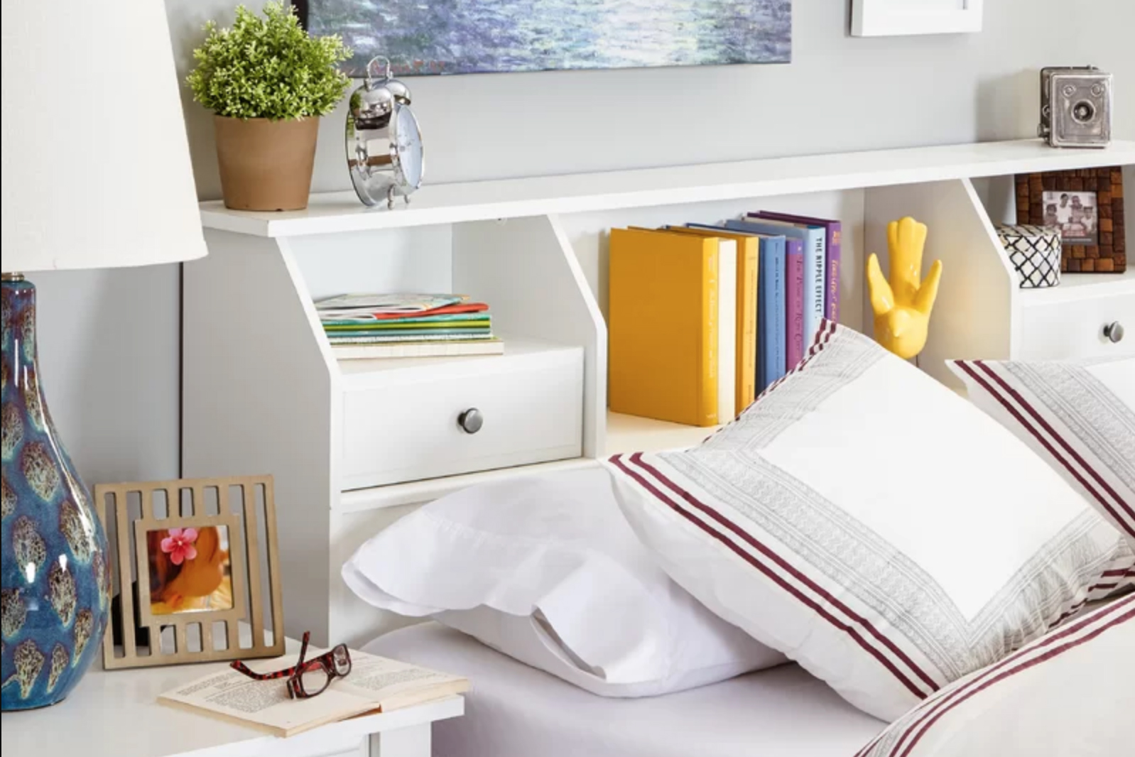 No Room For A Nightstand Try This Multi Tasking Piece Instead No Room For A Nightstand Try This Multi Tasking Piece Instead Apartment Therapy