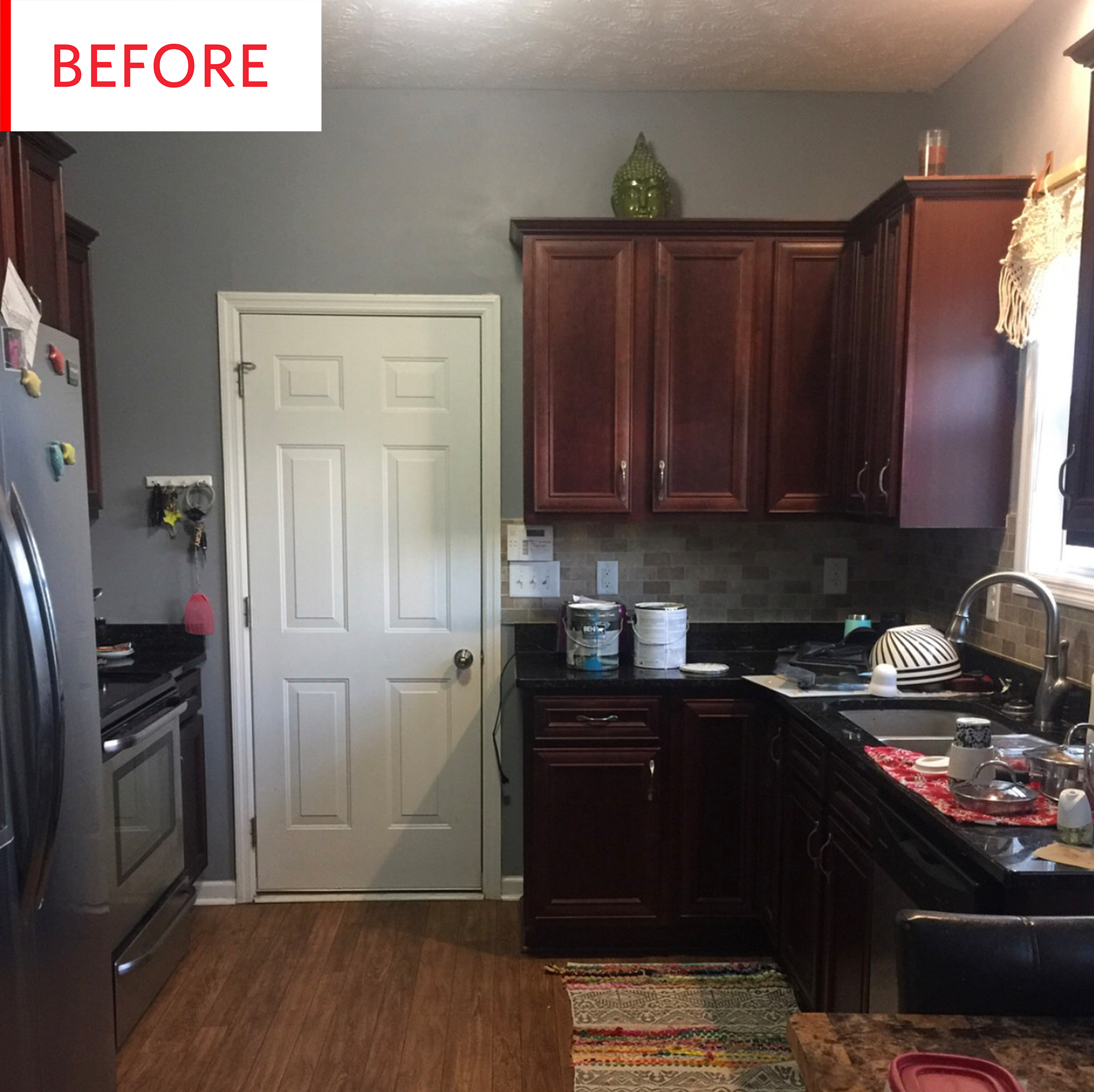 Colorful Kitchen Before And After Blue Painted Cabinets