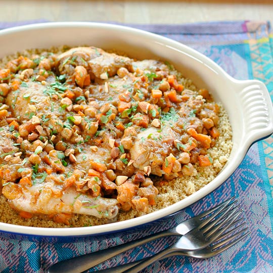 Moroccan Recipe Chicken Tagine with Apricots Almonds Chickpeas The Kitchn