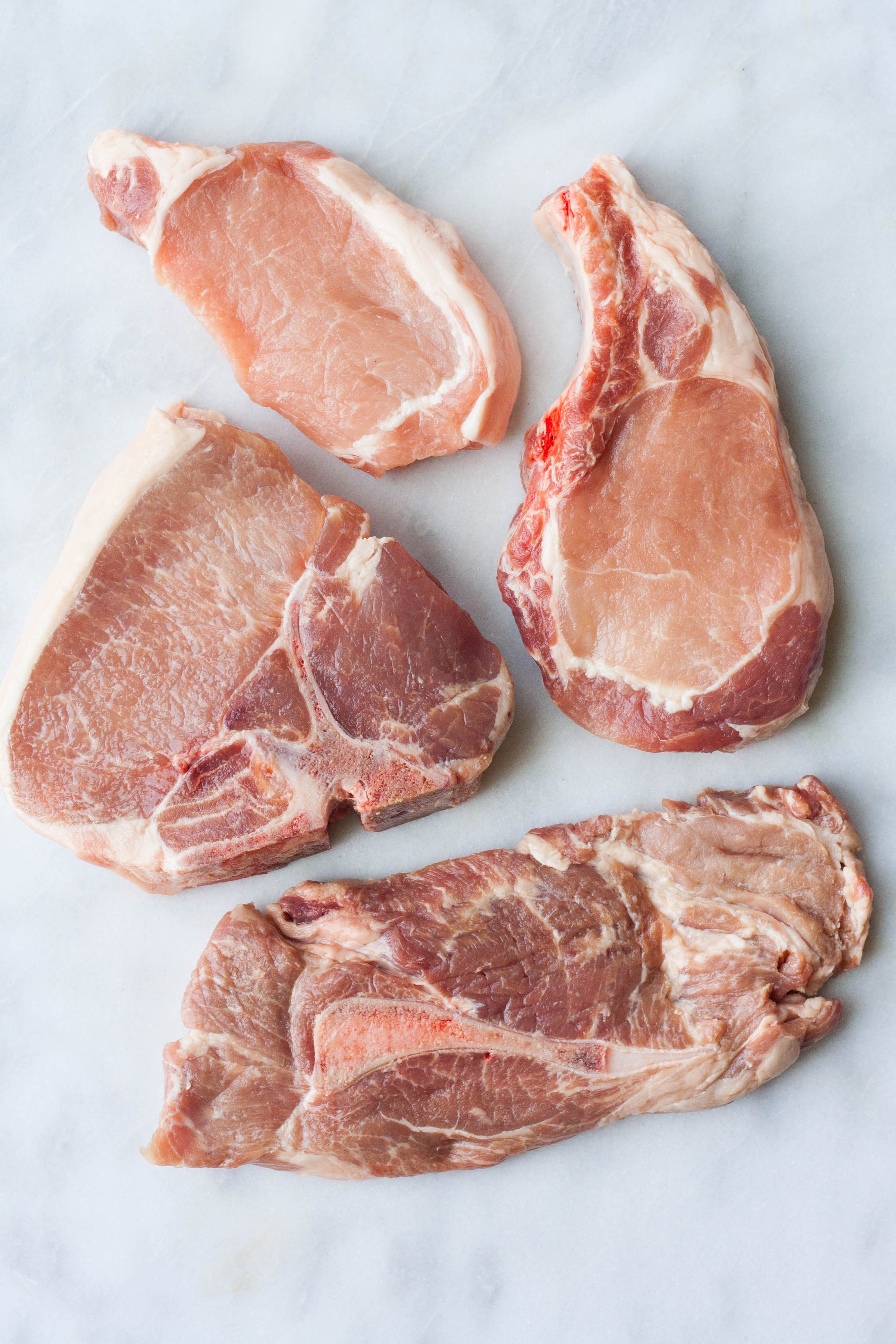 Meat cuts seamless pattern background. Fresh pork chop, beef ribs