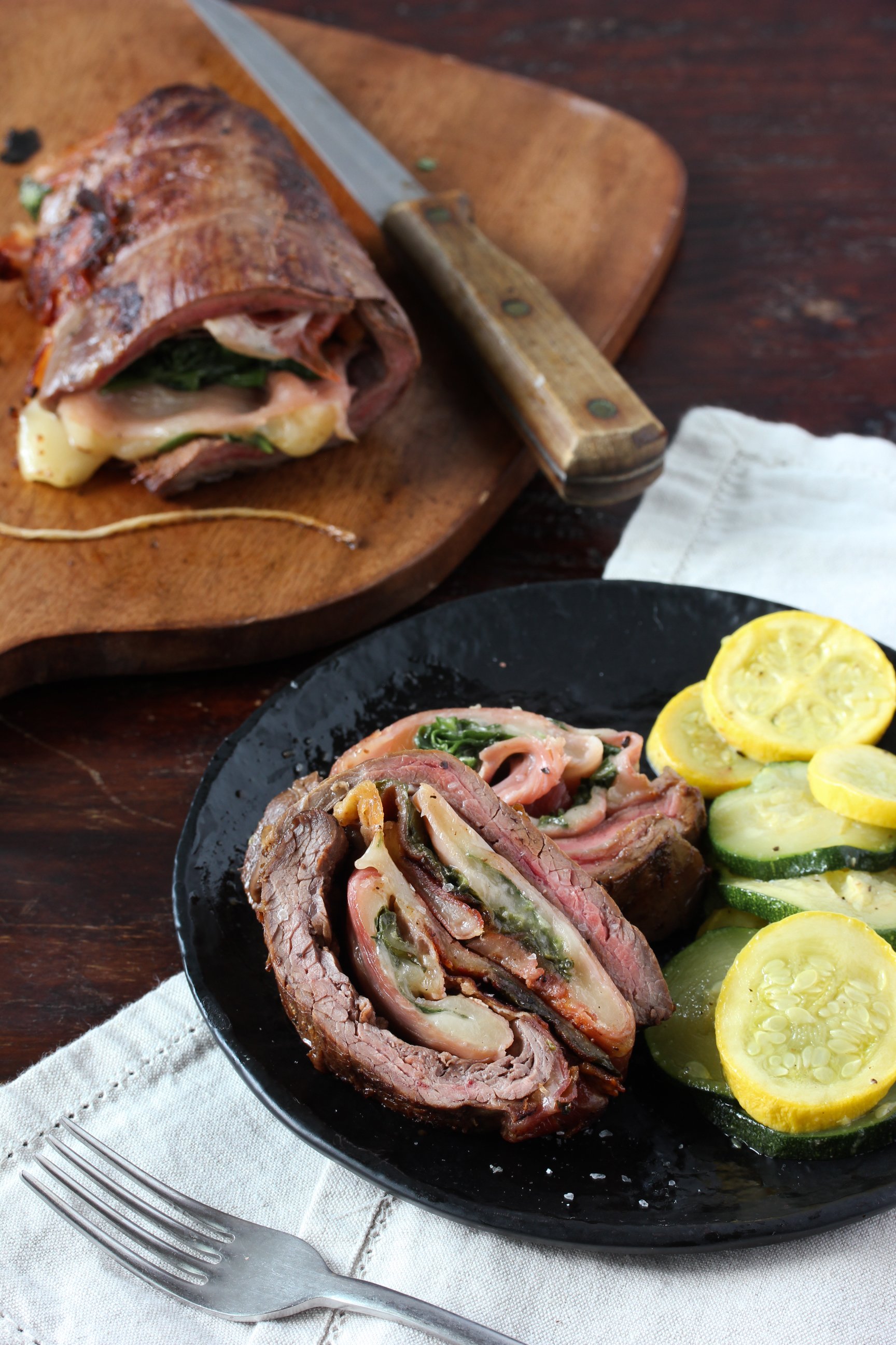 Grilled Stuffed Flank Steak With Pesto, Mozzarella, and Prosciutto Recipe, Recipe