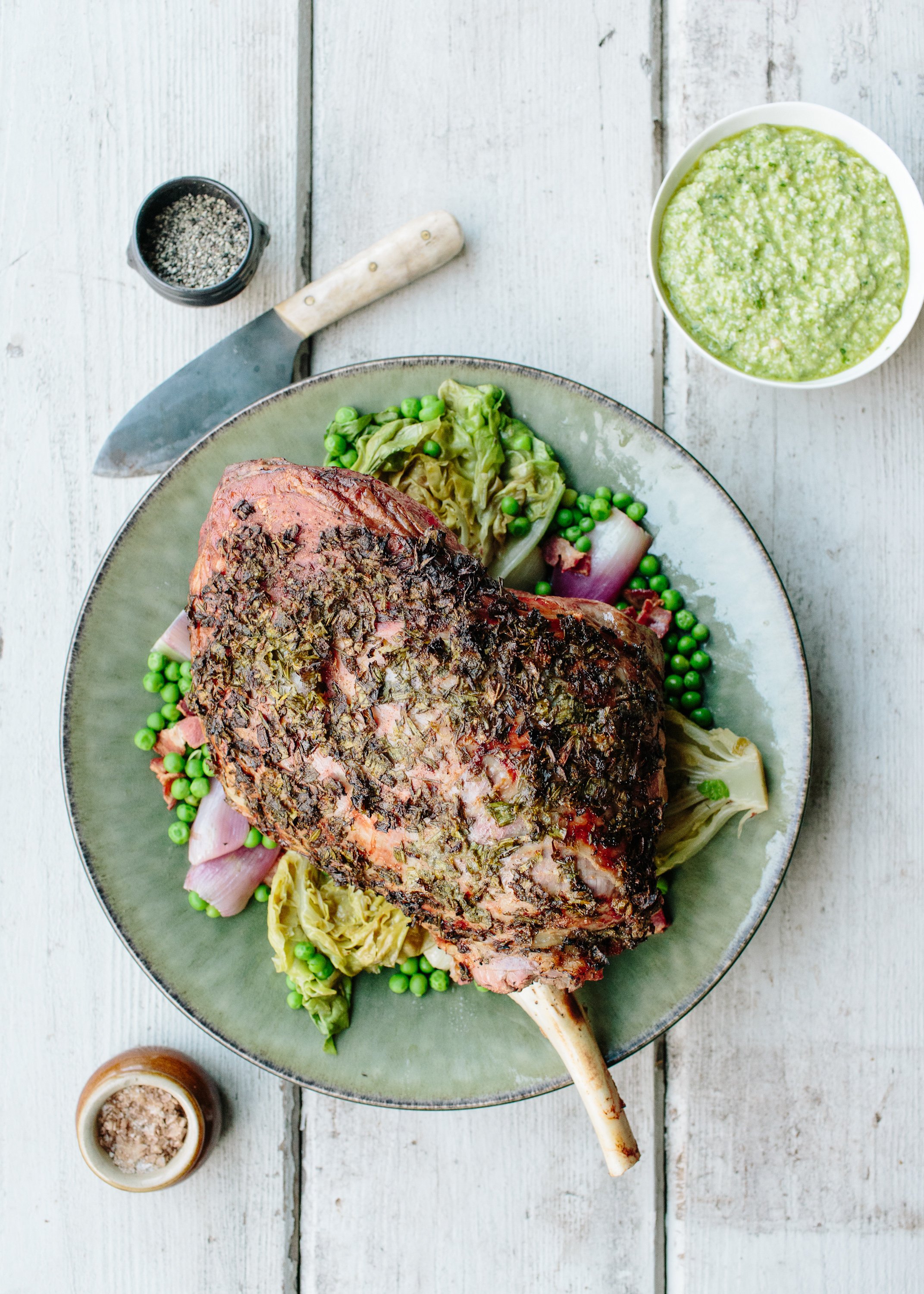 Recipe Donal Skehan S Roast Lamb With Green Garlic Lettuce Peas Kitchn